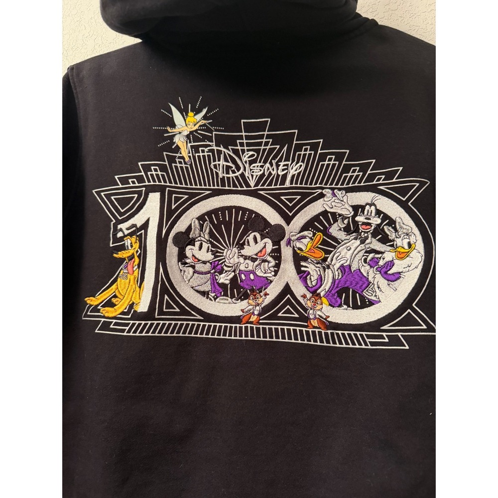 Disney 100 Years of Wonder Mickey Mouse Friends Embroidered Zip Hoodie Black L